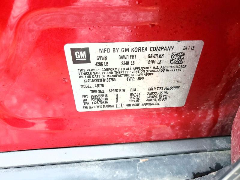 51685206 :رقم المزاد ، KL4CJASB3FB188759 vin ، 2015 Buick Encore مزاد بيع