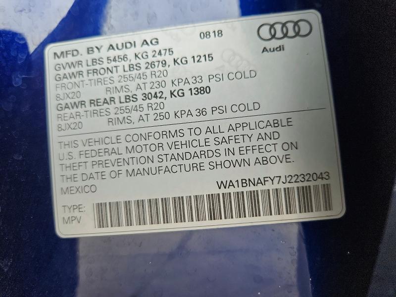 Продажа на аукционе авто 2018 Audi Q5, vin: WA1BNAFY7J2232043, номер лота: 49964286