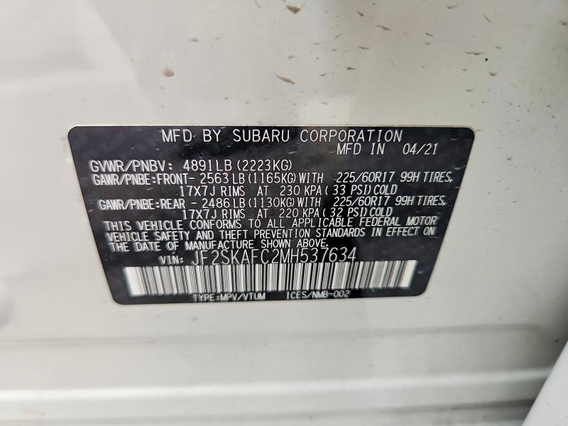 Продажа на аукционе авто 2021 Subaru Forester, vin: JF2SKAFC2MH537634, номер лота: 47973386
