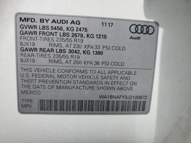Продаж на аукціоні авто 2018 Audi Q5, vin: WA1BNAFY3J2100672, номер лоту: 50822426