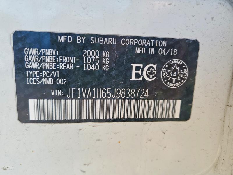 50612146 :رقم المزاد ، JF1VA1H65J9838724 vin ، 2018 Subaru Wrx مزاد بيع