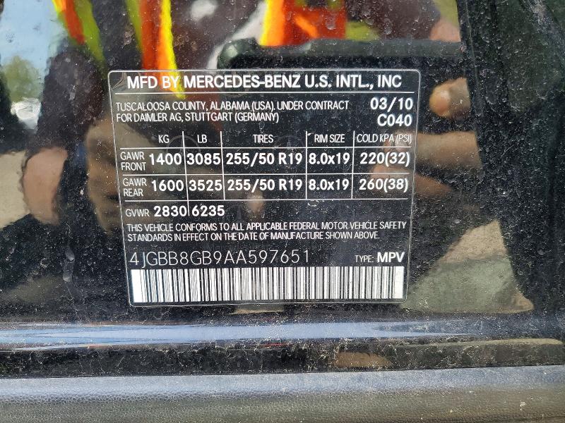 51037986 :رقم المزاد ، 4JGBB8GB9AA597651 vin ، 2010 Mercedes Benz M-class مزاد بيع