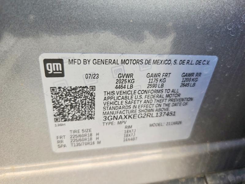 49637816 :رقم المزاد ، 3GNAXKEG2RL137451 vin ، 2024 Chevrolet Equinox مزاد بيع