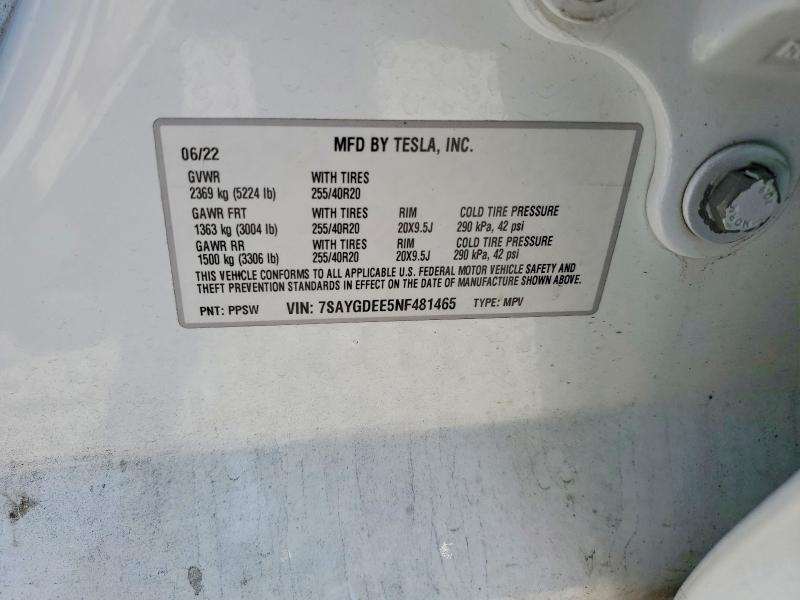 Продаж на аукціоні авто 2022 Tesla Model  Y, vin: 7SAYGDEE5NF481465, номер лоту: 47537636