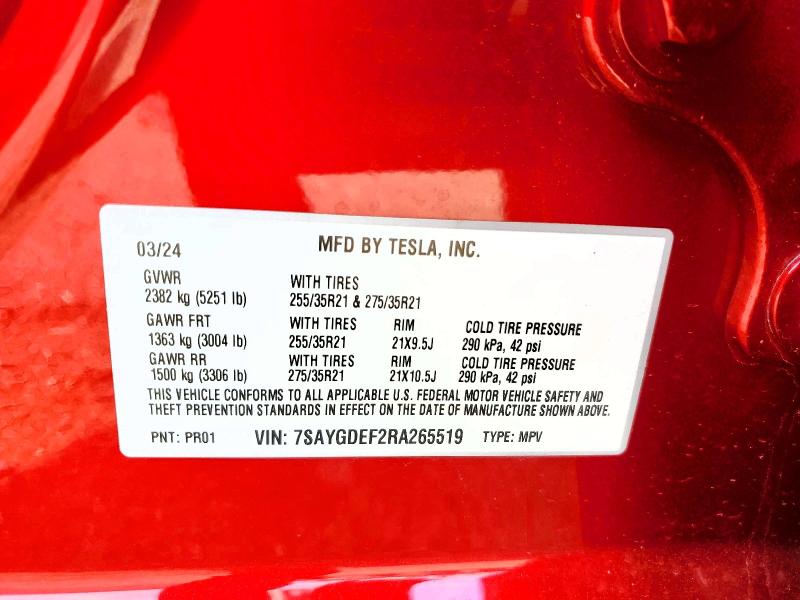 Продажа на аукционе авто 2024 Tesla Model Y, vin: 7SAYGDEF2RA265519, номер лота: 51545976