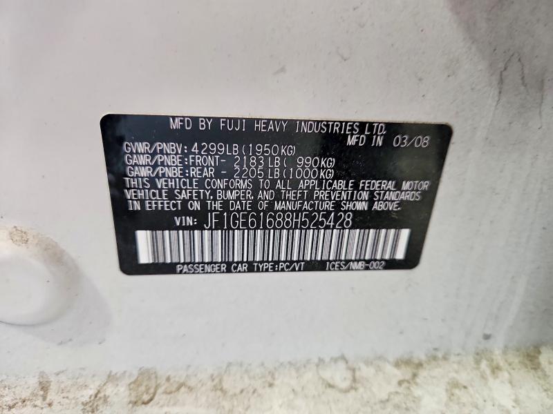 2008 Subaru Impreza მანქანა იყიდება აუქციონზე, vin: JF1GE61688H525428, აუქციონის ნომერი: 51479166