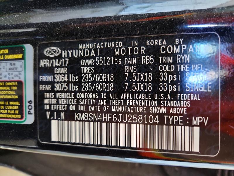 Продаж на аукціоні авто 2018 Hyundai Santa Fe, vin: KM8SN4HF6JU258104, номер лоту: 50665646