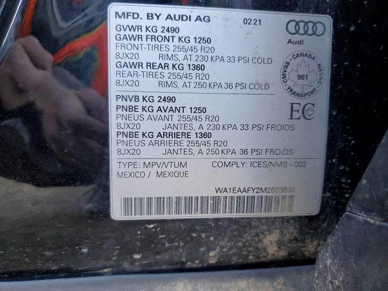 Продаж на аукціоні авто 2021 Audi Q5, vin: WA1EAAFY2M2063935, номер лоту: 50261196