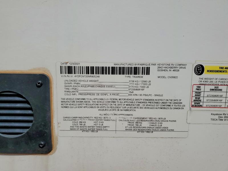 Продаж на аукціоні авто 2022 Other Keystone, vin: 4YDFCNT20NR805248, номер лоту: 49534766