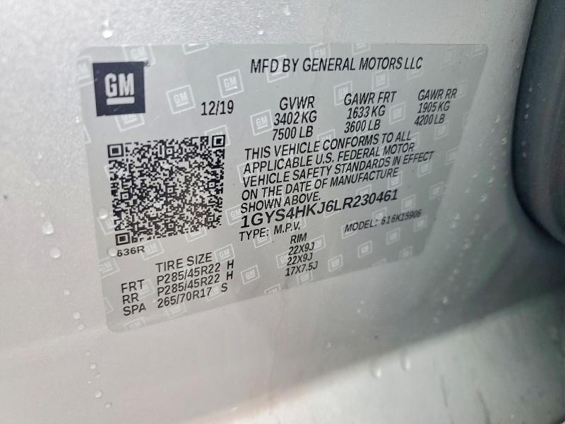 2020 Cadillac Escalade მანქანა იყიდება აუქციონზე, vin: 1GYS4HKJ6LR230461, აუქციონის ნომერი: 48739306