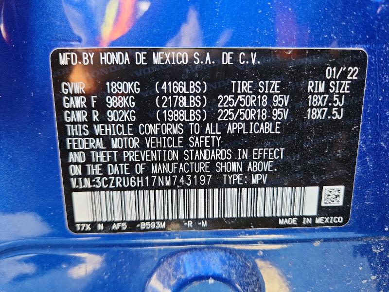 Aukcja sprzedaży 2022 Honda Hr-v, vin: 3CZRU6H17NM743197, numer aukcji: 50850726