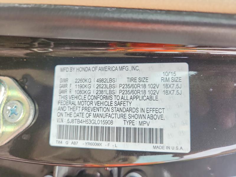 Aukcja sprzedaży 2016 Acura Rdx, vin: 5J8TB4H53GL015908, numer aukcji: 49915786