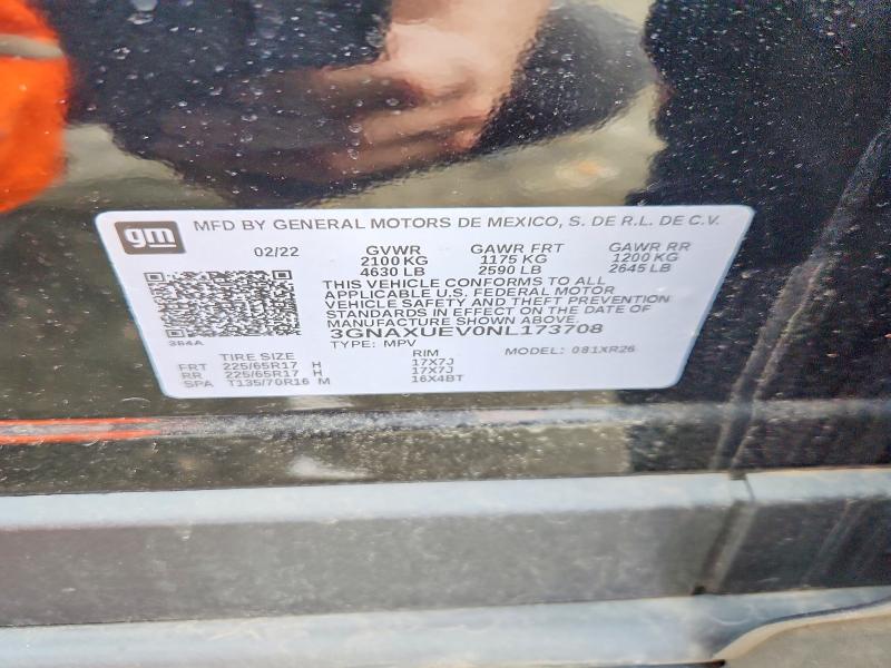 48004436 :رقم المزاد ، 3GNAXUEV0NL173708 vin ، 2022 Chevrolet Equinox مزاد بيع