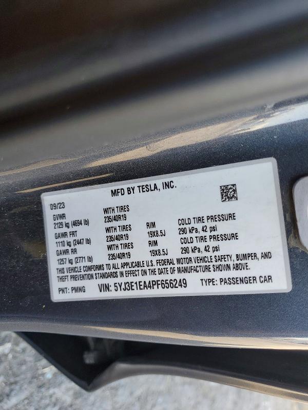 50293966 :رقم المزاد ، 5YJ3E1EA4PF656249 vin ، 2023 Tesla Model 3 مزاد بيع