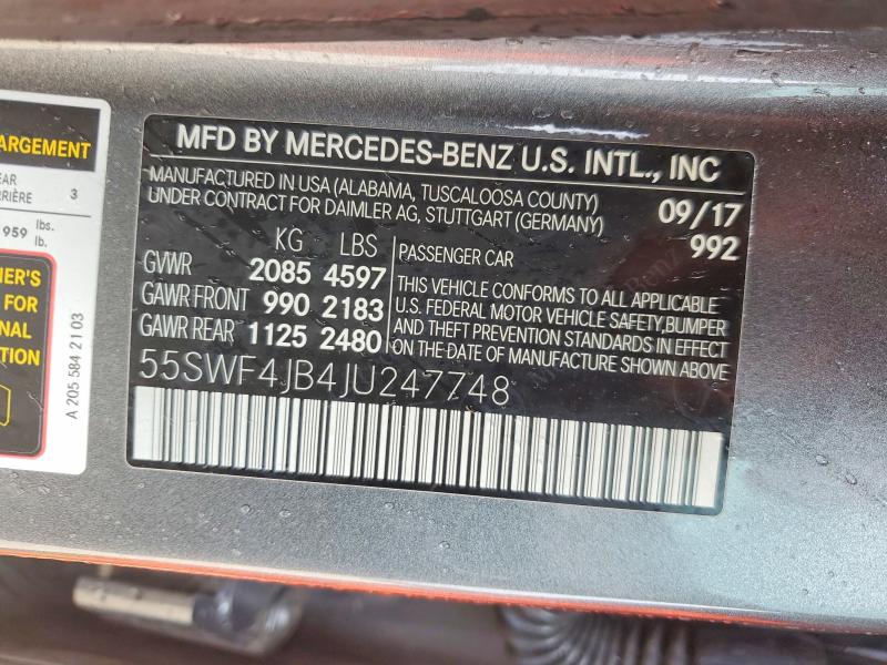 Продаж на аукціоні авто 2018 Mercedes-benz C, vin: 55SWF4JB4JU247748, номер лоту: 50544646