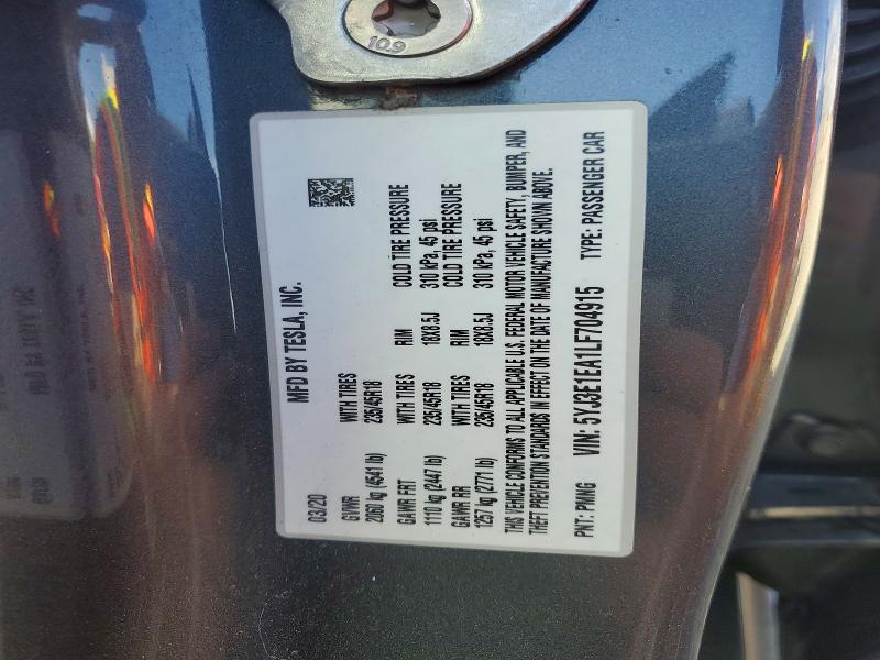 2020 Tesla Model 3 მანქანა იყიდება აუქციონზე, vin: 5YJ3E1EA1LF704915, აუქციონის ნომერი: 48343026