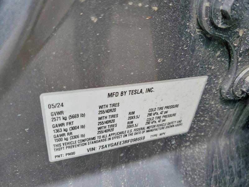 Продажа на аукционе авто 2024 Tesla Model Y, vin: 7SAYGAEE3RF098659, номер лота: 50252486