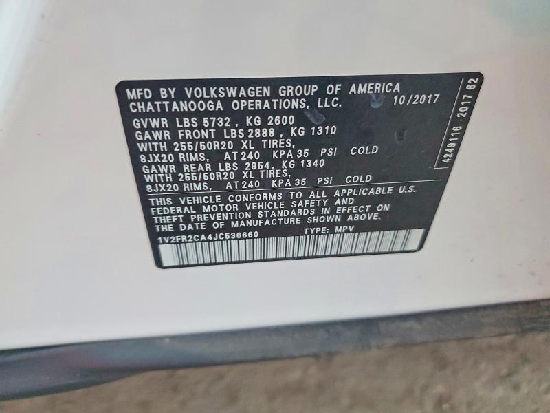 Aukcja sprzedaży 2018 Volkswagen Atlas, vin: 1V2FR2CA4JC536660, numer aukcji: 47565056