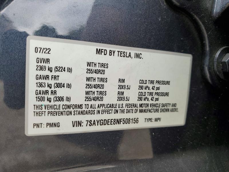 Продаж на аукціоні авто 2022 Tesla Model Y, vin: 7SAYGDEE8NF508156, номер лоту: 49341246