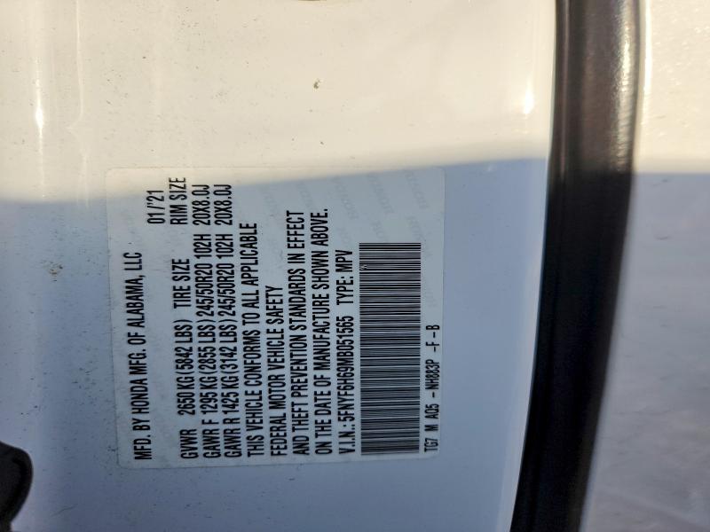 Aukcja sprzedaży 2021 Honda Pilot, vin: 5FNYF6H69MB051565, numer aukcji: 50410916
