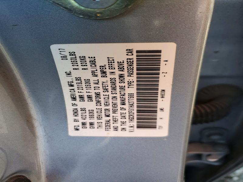 50855706 :رقم المزاد ، 1HGCR2F51HA277569 vin ، 2017 Honda Accord مزاد بيع