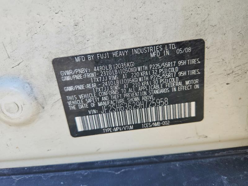 2009 Subaru Forester მანქანა იყიდება აუქციონზე, vin: JF2SH63629H725958, აუქციონის ნომერი: 49127896