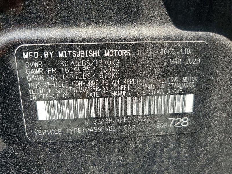 2020 Mitsubishi Mirage მანქანა იყიდება აუქციონზე, vin: ML32A3HJXLH009933, აუქციონის ნომერი: 50133886