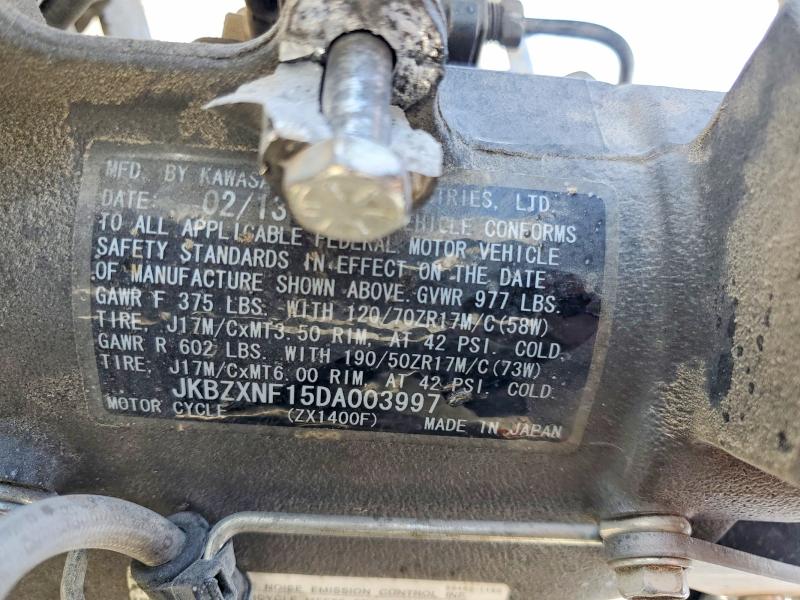 50836906 :رقم المزاد ، JKBZXNF15DA003997 vin ، 2013 Kawasaki Zx1400 مزاد بيع