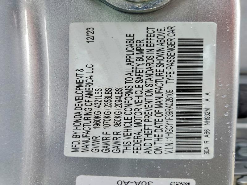 50759026 :رقم المزاد ، 1HGCY1F39RA028109 vin ، 2024 Honda Accord مزاد بيع