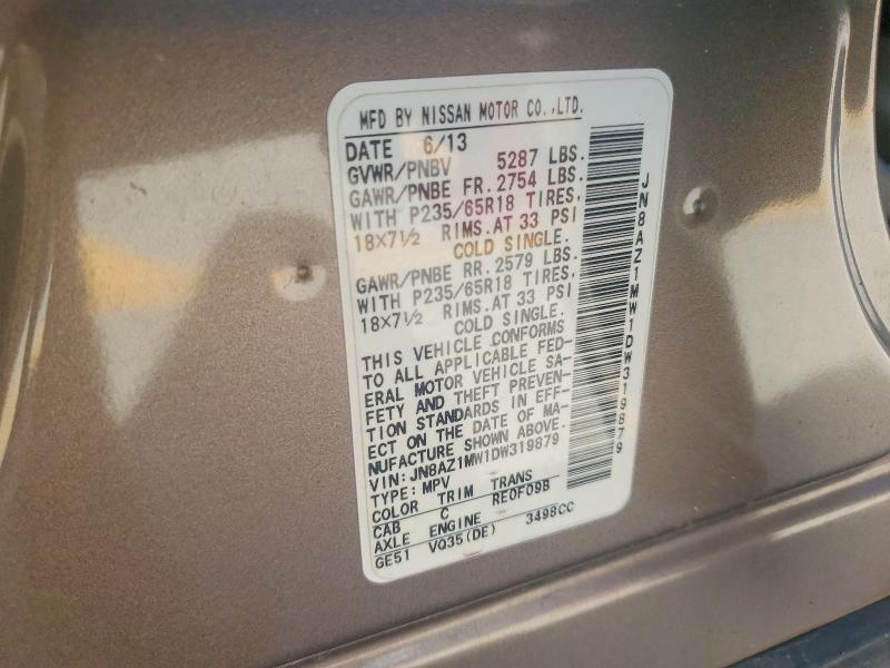 50920646 :رقم المزاد ، JN8AZ1MW1DW319879 vin ، 2013 Nissan Murano مزاد بيع