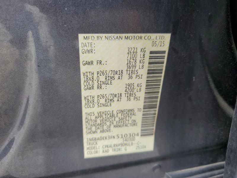 51348466 :رقم المزاد ، 1N6BA0EK3FN510304 vin ، 2015 Nissan Titan مزاد بيع
