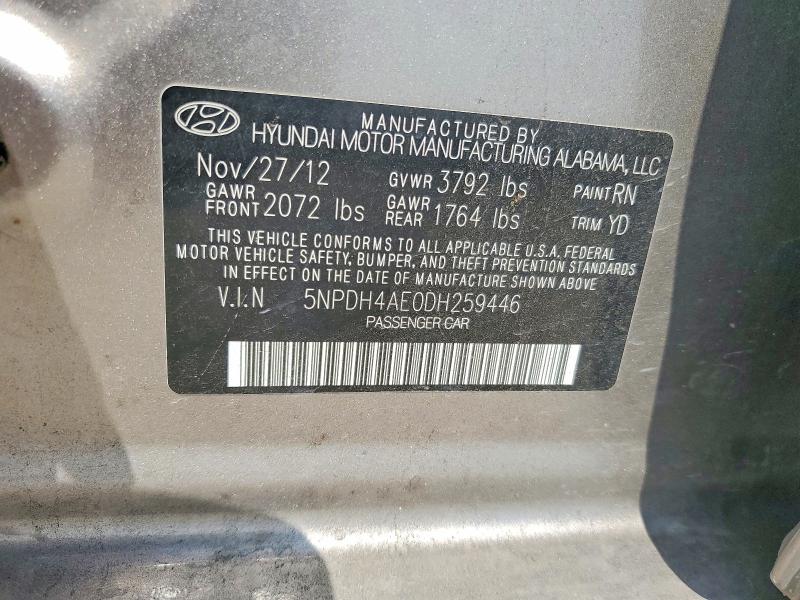 2013 Hyundai Elantra მანქანა იყიდება აუქციონზე, vin: 5NPDH4AE0DH259446, აუქციონის ნომერი: 49666236