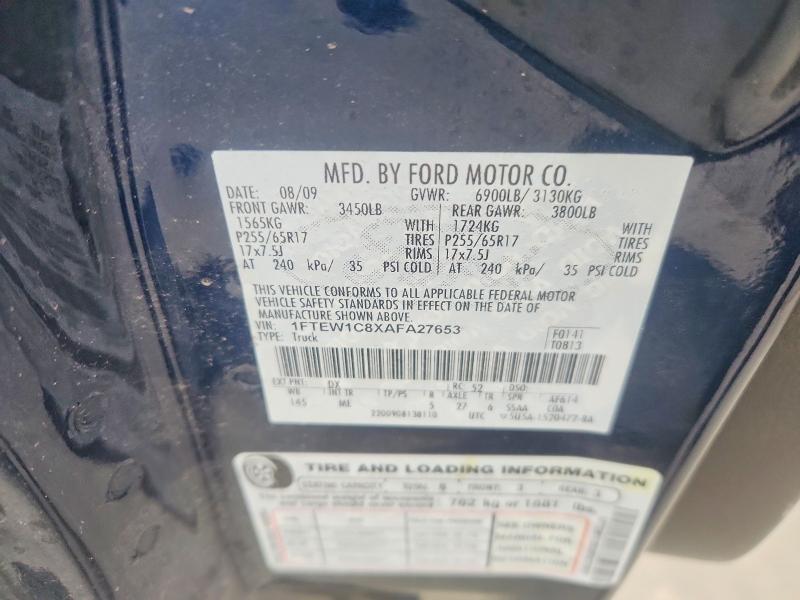 51761976 :رقم المزاد ، 1FTEW1C8XAFA27653 vin ، 2010 Ford F150 مزاد بيع