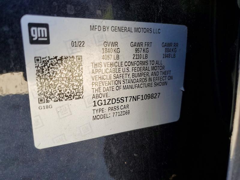 Продаж на аукціоні авто 2022 Chevrolet Malibu, vin: 1G1ZD5ST7NF109827, номер лоту: 49883416