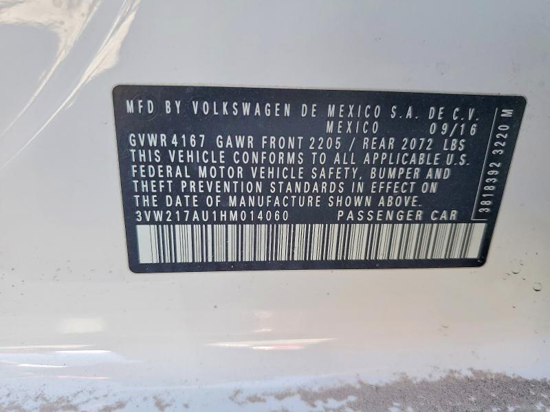 49938186 :رقم المزاد ، 3VW217AU1HM014060 vin ، 2017 Volkswagen Golf مزاد بيع