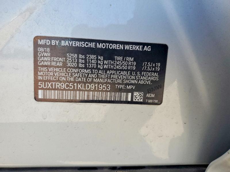 Продаж на аукціоні авто 2019 Bmw X3, vin: 5UXTR9C51KLD91953, номер лоту: 50333776