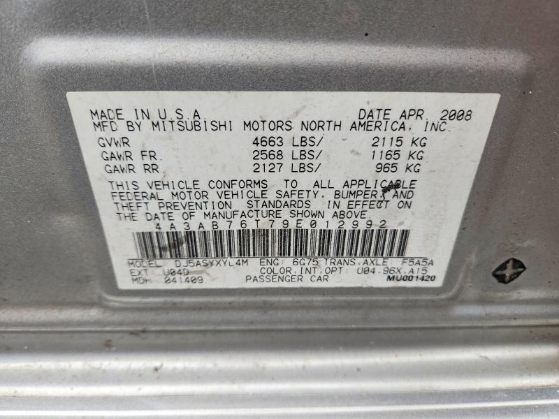 Aukcja sprzedaży 2009 Mitsubishi Galant, vin: 4A3AB76T79E012992, numer aukcji: 49963486