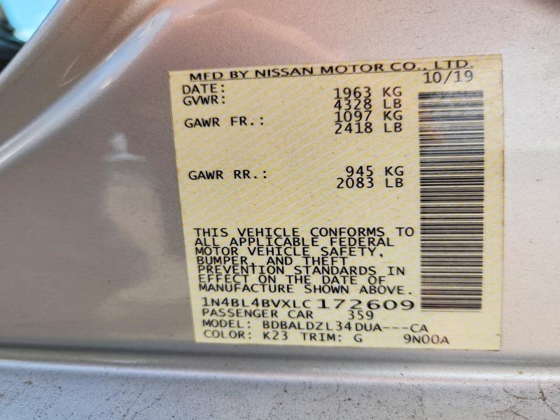 Aukcja sprzedaży 2020 Nissan Altima, vin: 1N4BL4BVXLC172609, numer aukcji: 51692186