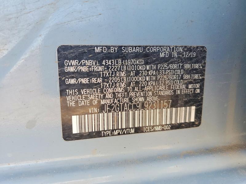 49437456 :رقم المزاد ، JF2GTACC9L9231157 vin ، 2020 Subaru Crosstrek مزاد بيع