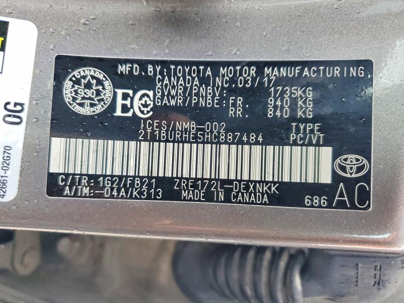 Продаж на аукціоні авто 2017 Toyota Corolla, vin: 2T1BURHE5HC887484, номер лоту: 51248176