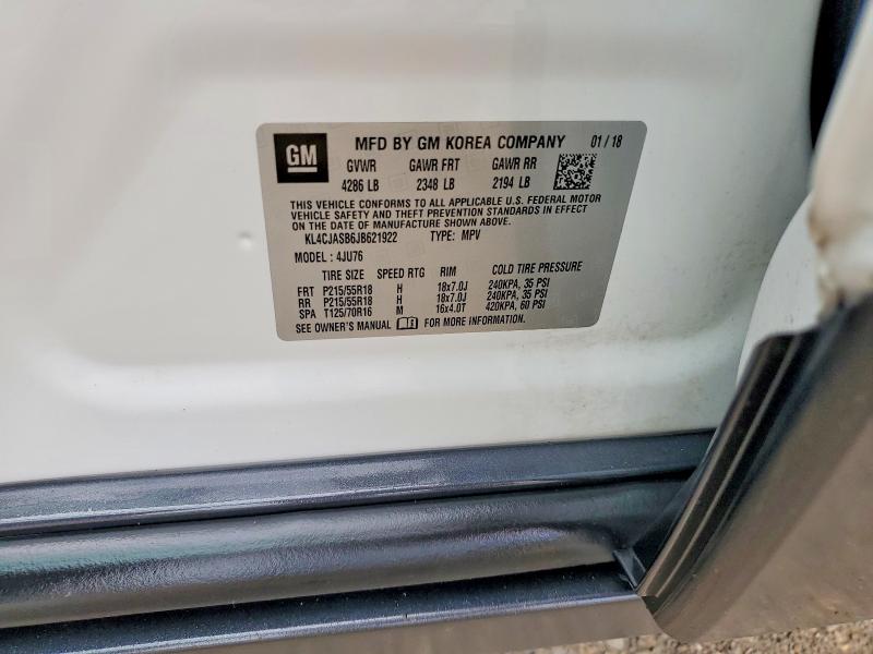 2018 Buick Encore მანქანა იყიდება აუქციონზე, vin: KL4CJASB6JB621922, აუქციონის ნომერი: 50832516