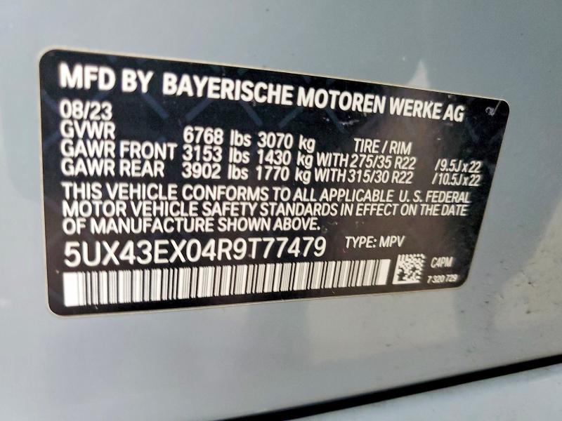 51140876 :رقم المزاد ، 5UX43EX04R9T77479 vin ، 2024 Bmw X6 مزاد بيع