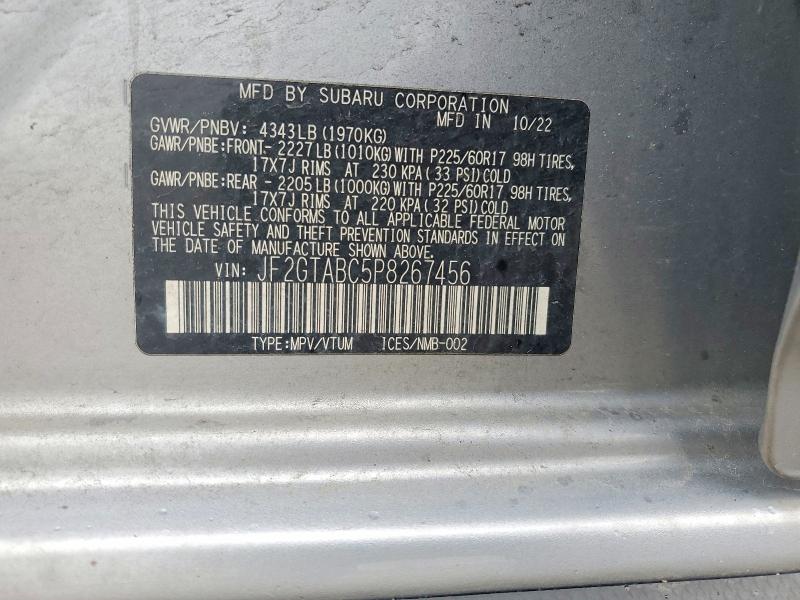 47730706 :رقم المزاد ، JF2GTABC5P8267456 vin ، 2023 Subaru Crosstrek مزاد بيع