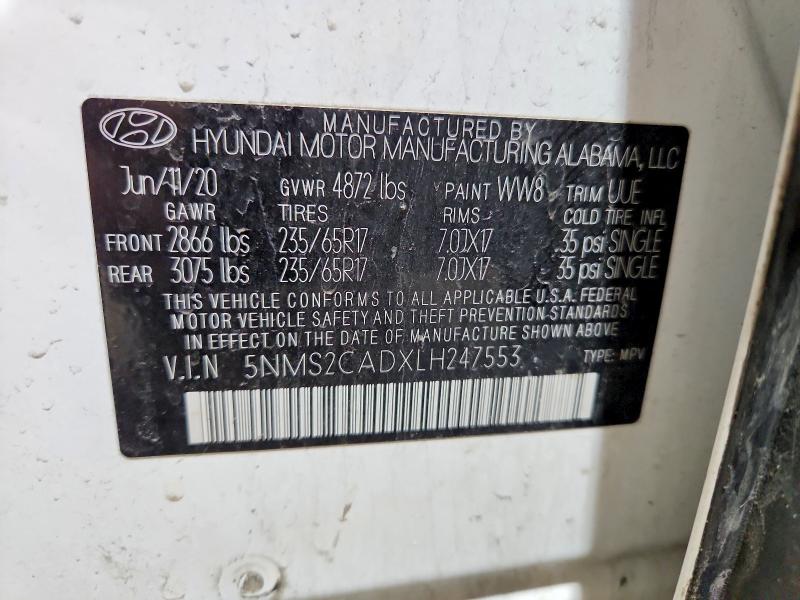 Продажа на аукционе авто 2020 Hyundai Santa Fe, vin: 5NMS2CADXLH247553, номер лота: 48910626