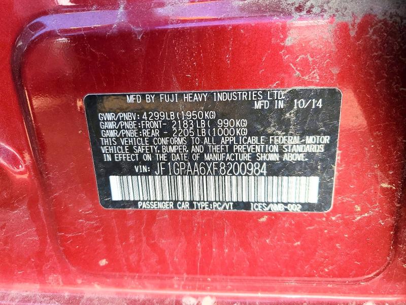 51120056 :رقم المزاد ، JF1GPAA6XF8200984 vin ، 2015 Subaru Impreza مزاد بيع