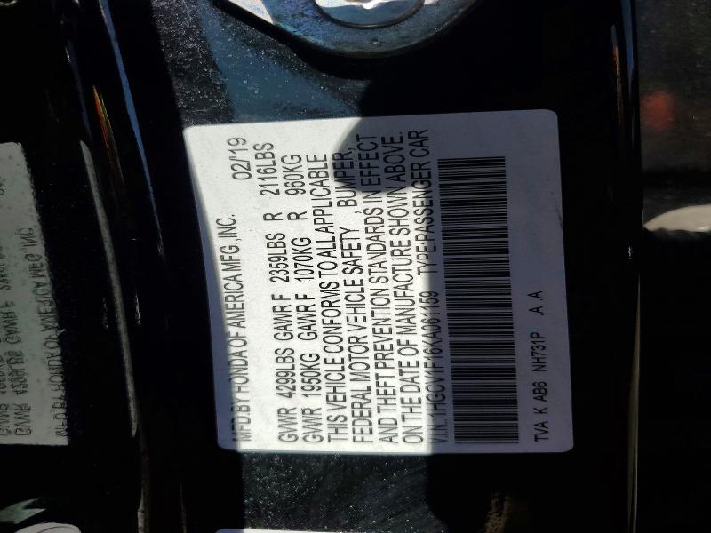 Продажа на аукционе авто 2019 Honda Accord, vin: 1HGCV1F16KA061159, номер лота: 49277016
