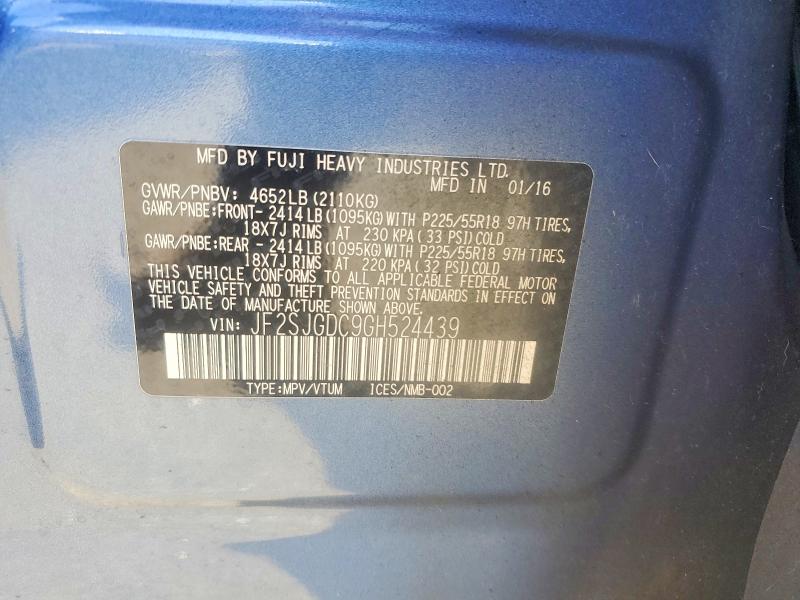 2016 Subaru Forester მანქანა იყიდება აუქციონზე, vin: JF2SJGDC9GH524439, აუქციონის ნომერი: 48717016