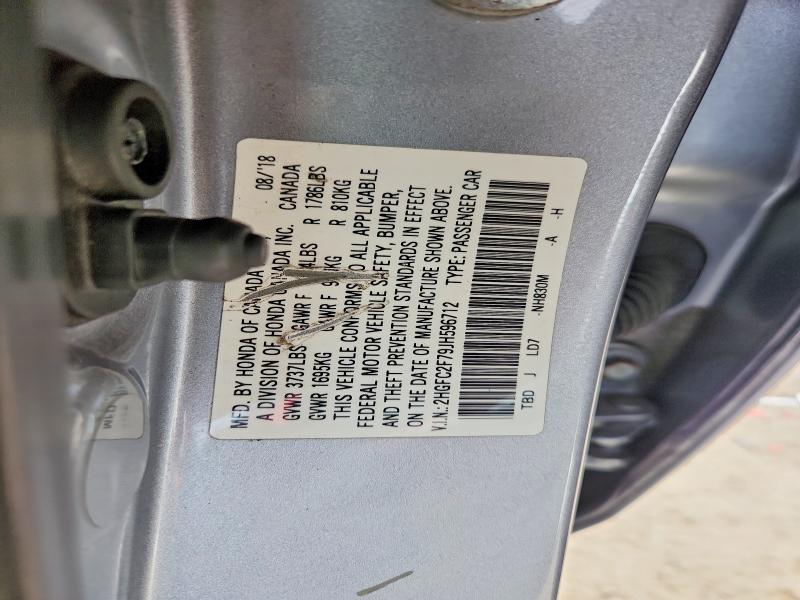 Aukcja sprzedaży 2018 Honda Civic, vin: 2HGFC2F79JH596712, numer aukcji: 51618496