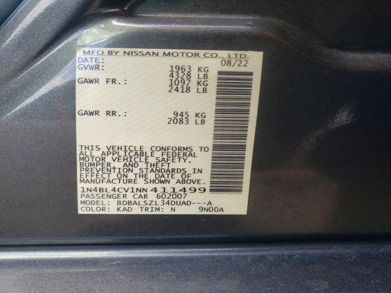 Aukcja sprzedaży 2022 Nissan Altima, vin: 1N4BL4CV1NN411499, numer aukcji: 50795406
