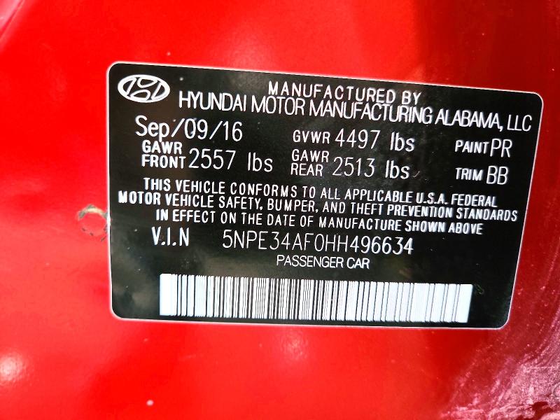 Продаж на аукціоні авто 2017 Hyundai Sonata, vin: 5NPE34AF0HH496634, номер лоту: 51015056